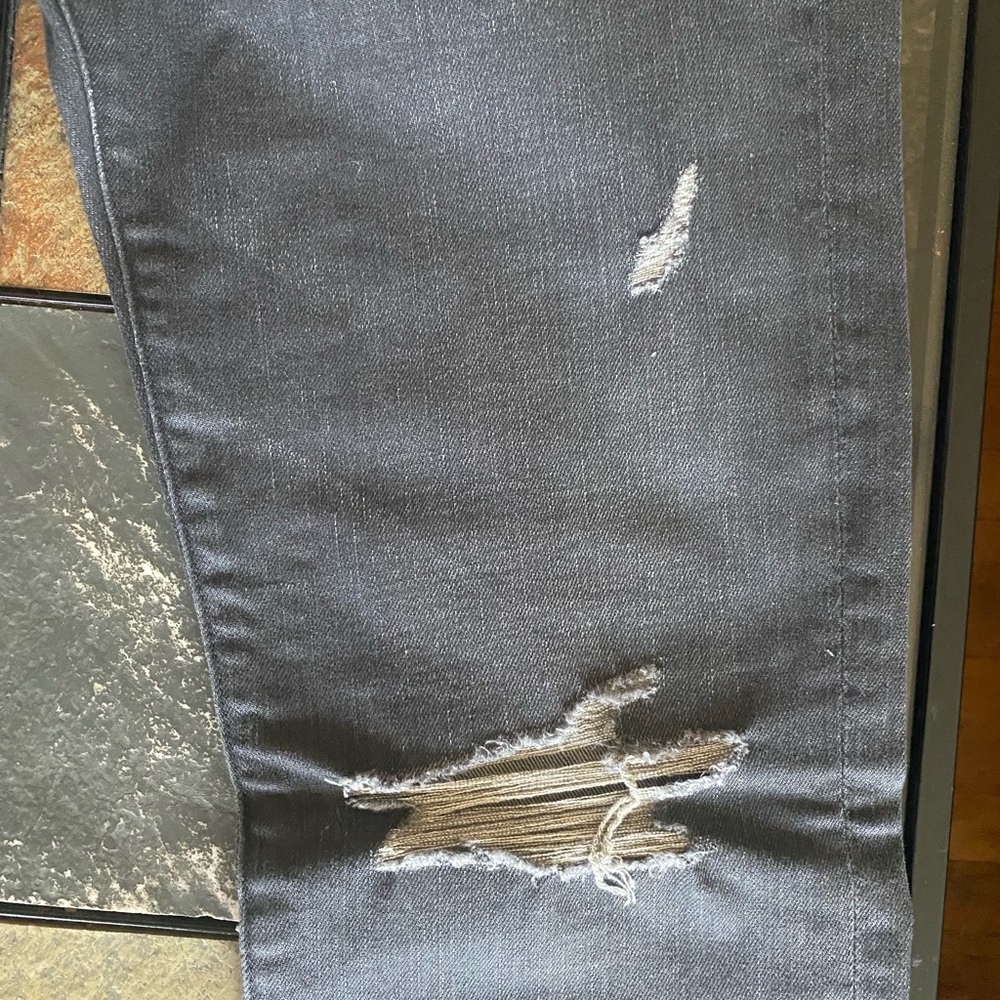 7 For All Mankind Gray Distressed Slim Jeans - Picture 7 of 13